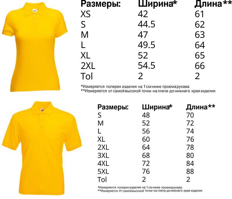 таблица размеров маек поло