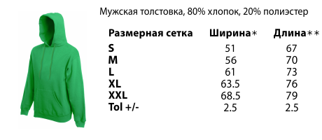 таблица размеров мужские толстовок баек худи FOTL